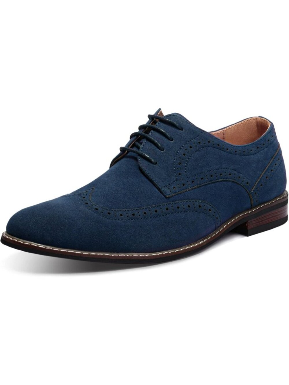 Men's Navy Suede Faux Leather Round Toe Lace Up Oxford Formal Dress Shoes